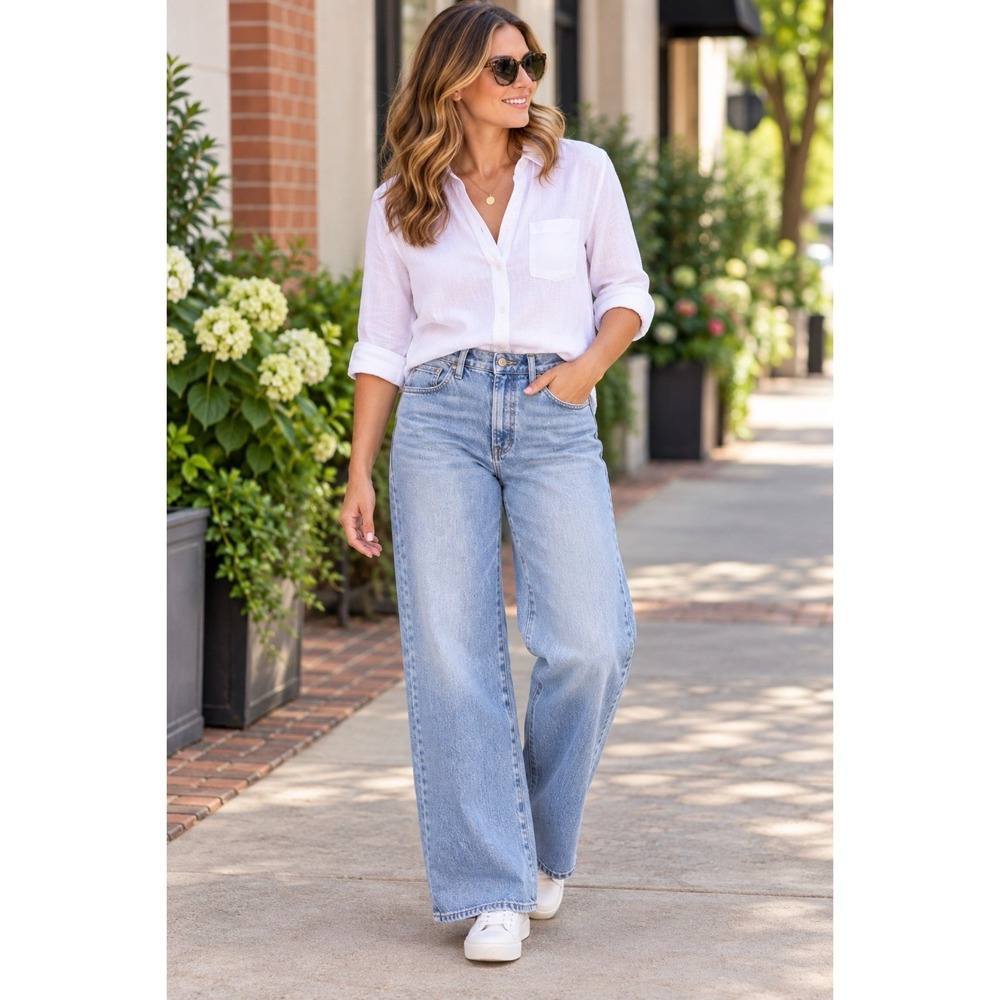 Madewell Size 27 The Perfect Vintage Wide Leg Jeans Light Wash High Rise